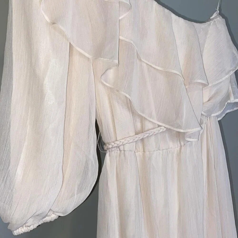 Maje One-shoulder ruffled georgette midi dress - Picture 8 of 8
